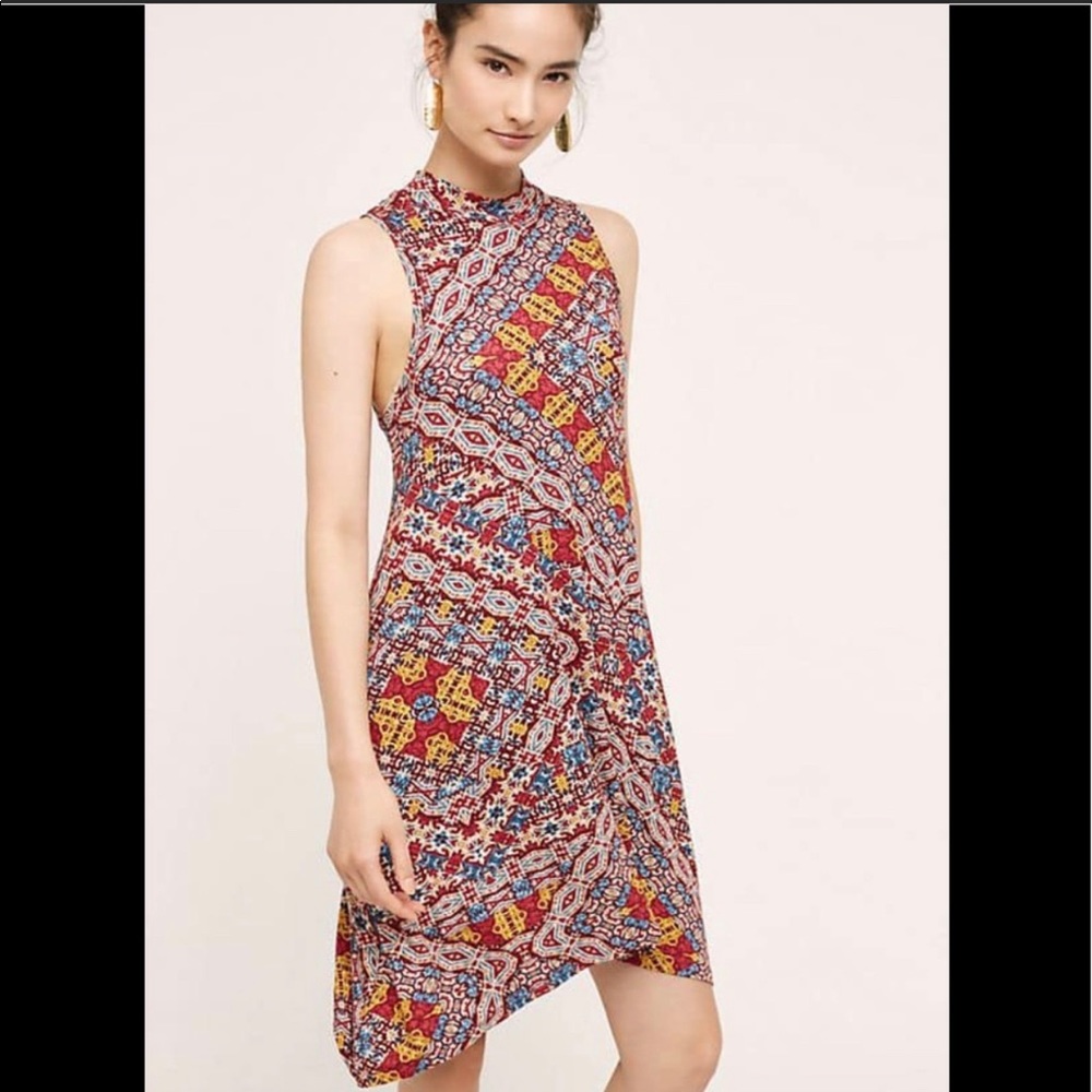 Anthropology high neck pattern dress with pockets